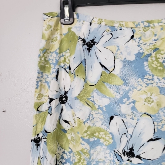 Emma James Size 8 Midi Skirt Blue Green Yellow Floral Pleated Ruffle Grandmacore - Picture 2 of 6